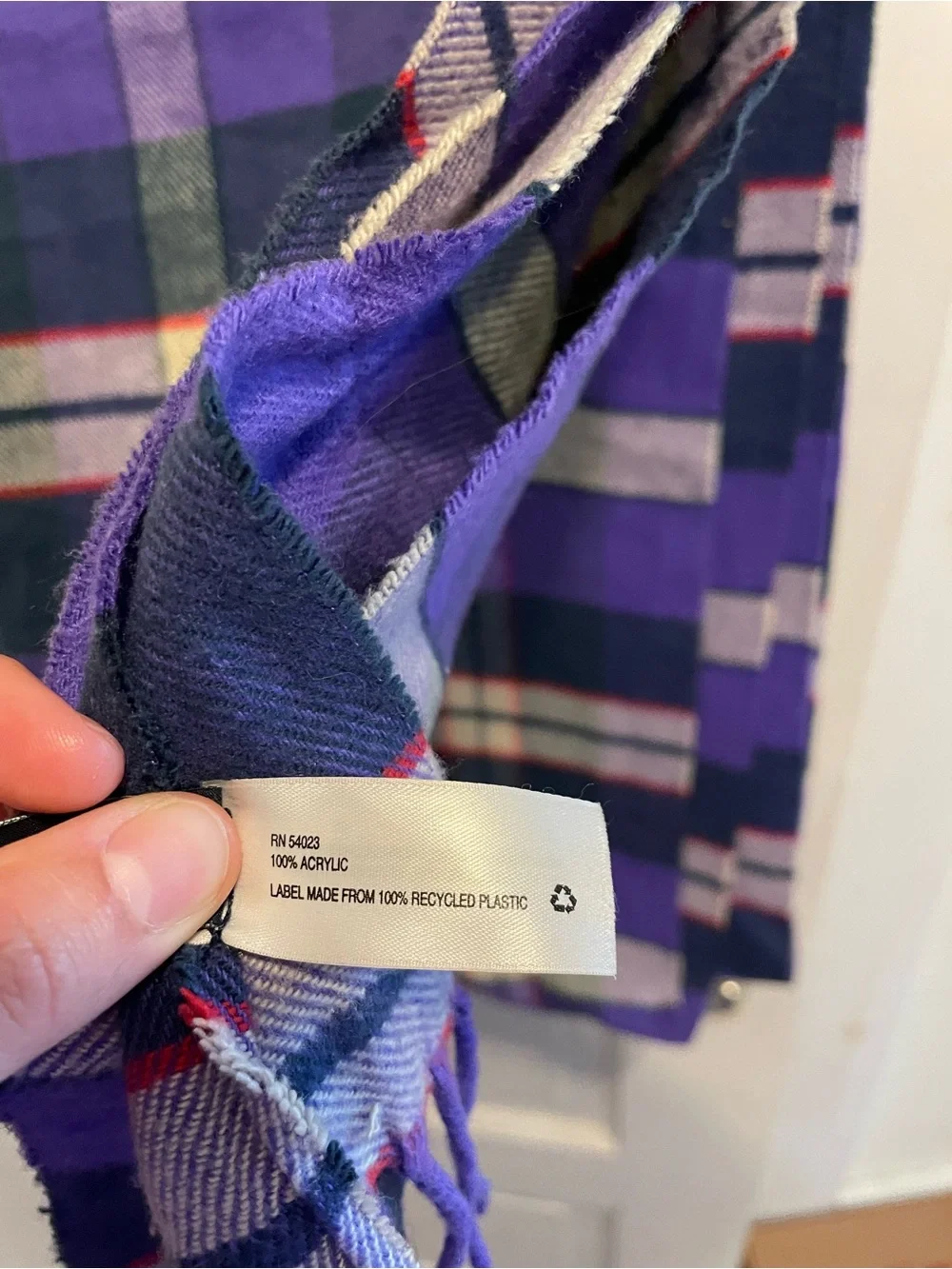 Gap Purple Plaid Oversized Scarf Fringe Tartan Preppy